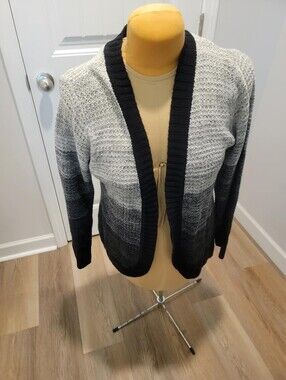 Fresh Size XL Black and Grey Open Front Knit Cardigan Sweater NWT